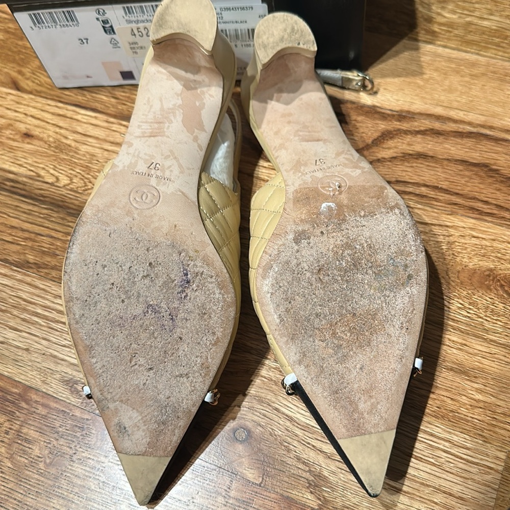 Authentic Chanel Slingbacks Quilted and Grosgrain Size 37 CC Logo - Picture 6 of 9